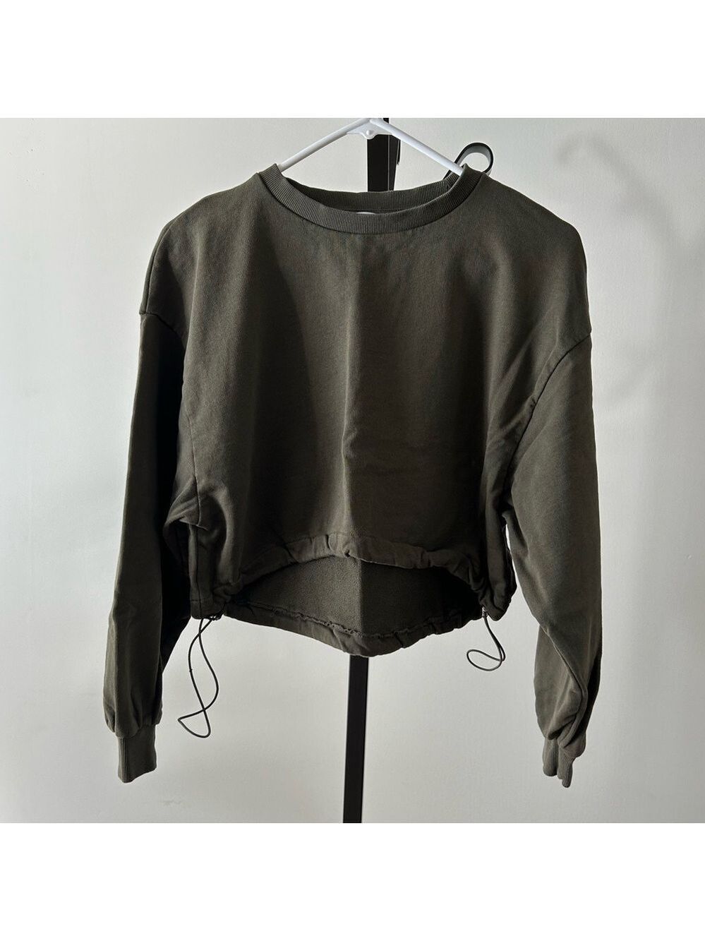 ZARA Trafaluc Long Sleeve Crewneck Top, Size Small, Colour Olive Green.